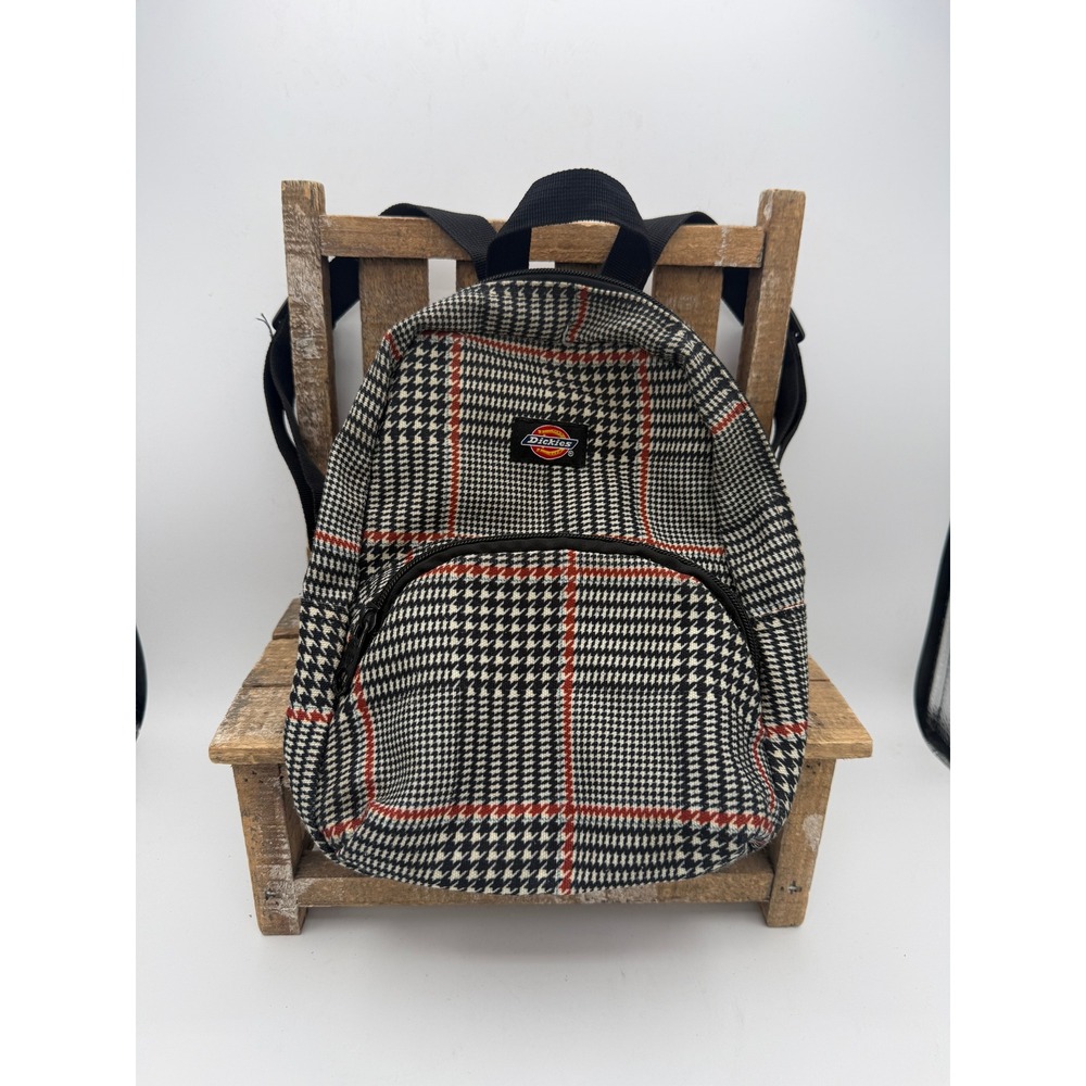 Dickies Mini Backpack Houndstooth Plaid Black White Red Canvas Streetwear Bag